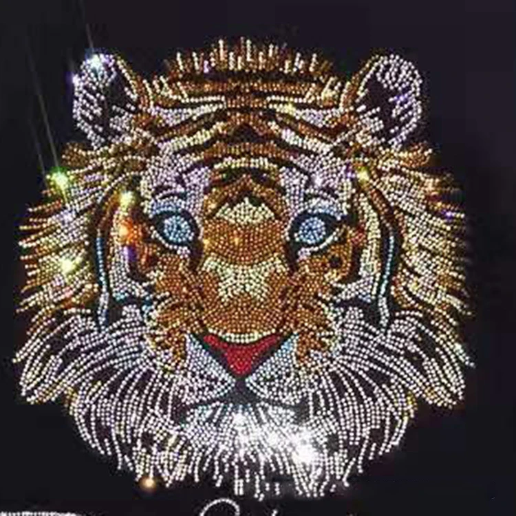 

Hot sale wholesale clothing accessories flat back iron on glass rhinestones applique lion crystal rhinestone transfer patch, Colorful