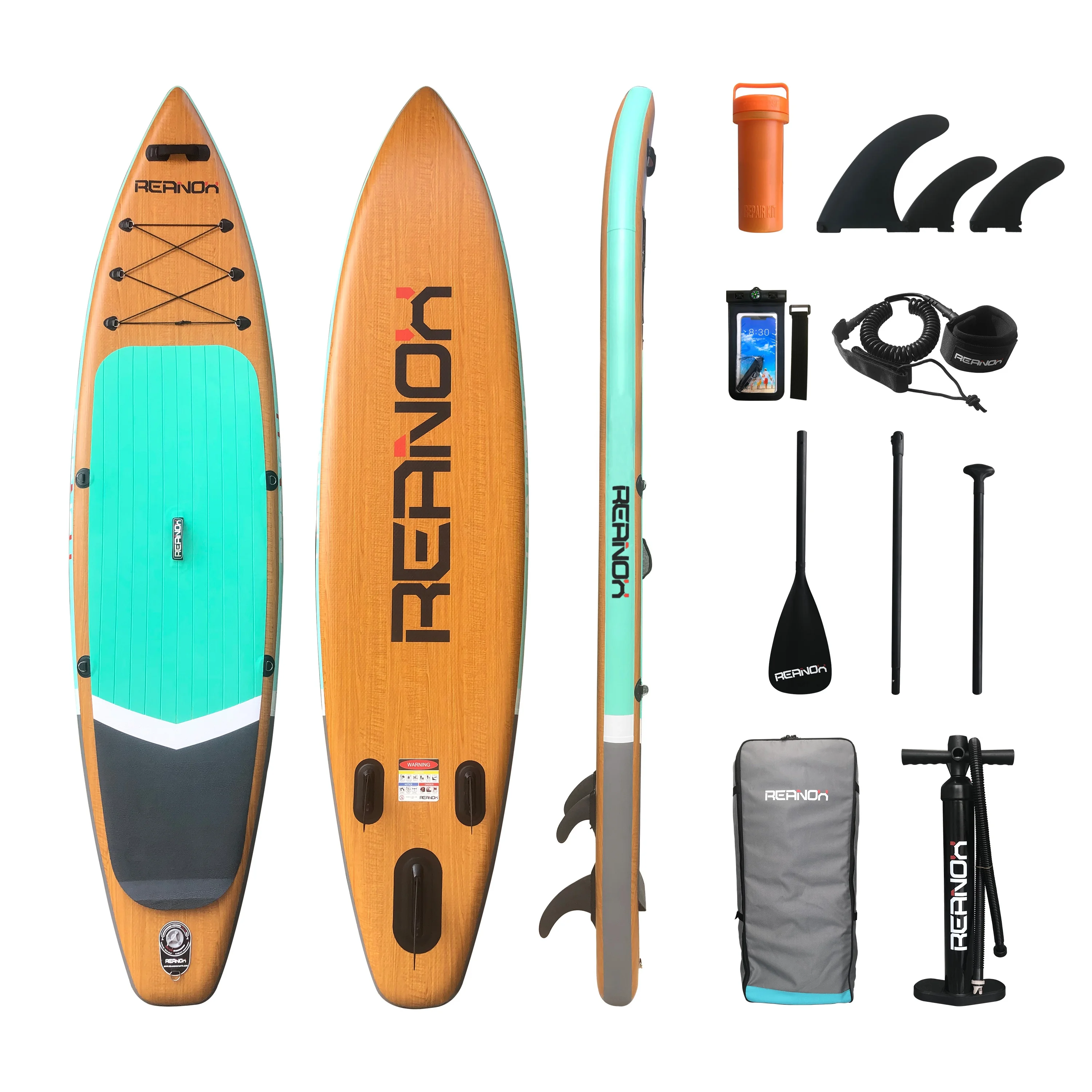 

11 foot isup sup three-piece competition wood grain inflatable stand up paddle board kit, Customized color