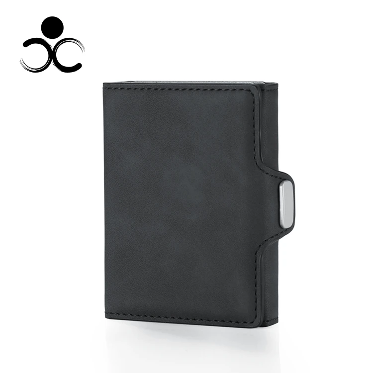 

New Automatic Wallet Aluminum Alloy Card Case Anti-Degaussing Anti-Theft RFID Aluminum Bank Credit Card, Black