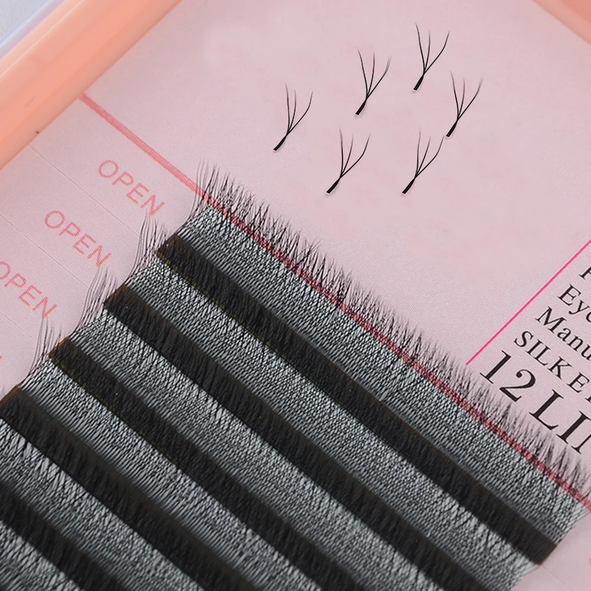 

W Shape Eyelashes Extension Double Tip W Style Easily Grafting Volume Fans Private Label W Shape Eyelash, Natural black