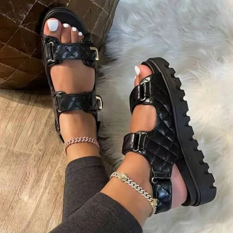 

Summer new mid-heel soft-soled women's sandals flats outdoor beach women's shoes flat shoes with buckles women's flats-shoes, Customized color