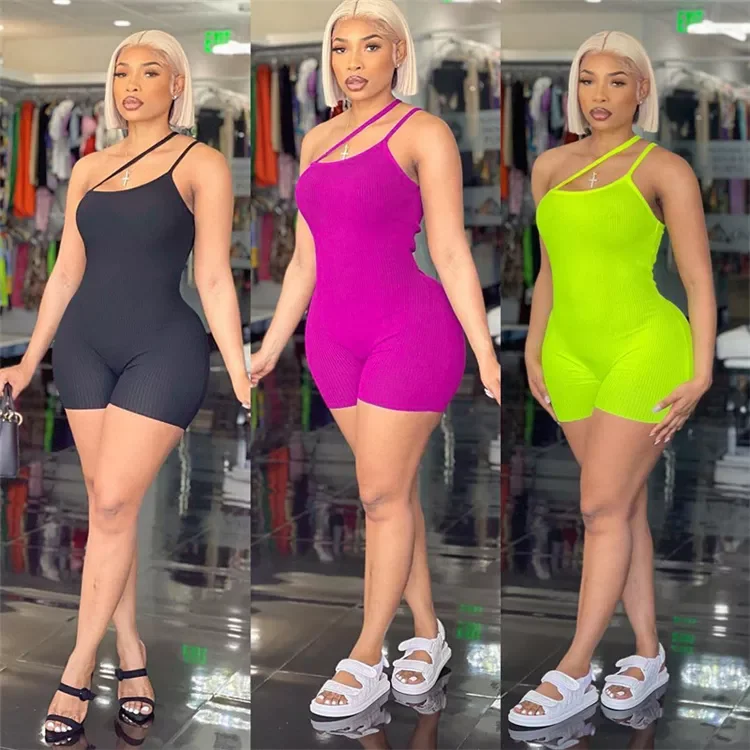 

Free Sample Women 2021 Casual Sexy Cut Out Solid Sleeveless Halter Short Romper Jumpsuit Ladies 1 Piece Bodysuit Jumpsuit