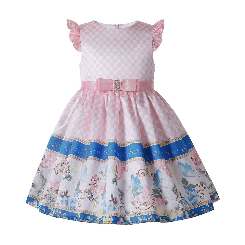 

Pettigirl Summer Cute Flower Girl Kiddies Party Dresses Fly Sleeve Wedding Dress for Girls Grid Boutique Kids Clothing