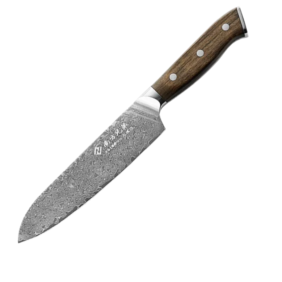 

8 inch VG-10 Damascus Steel Kitchen Santoku Knife with Comfortable Ergonomic Wood Grain Handle
