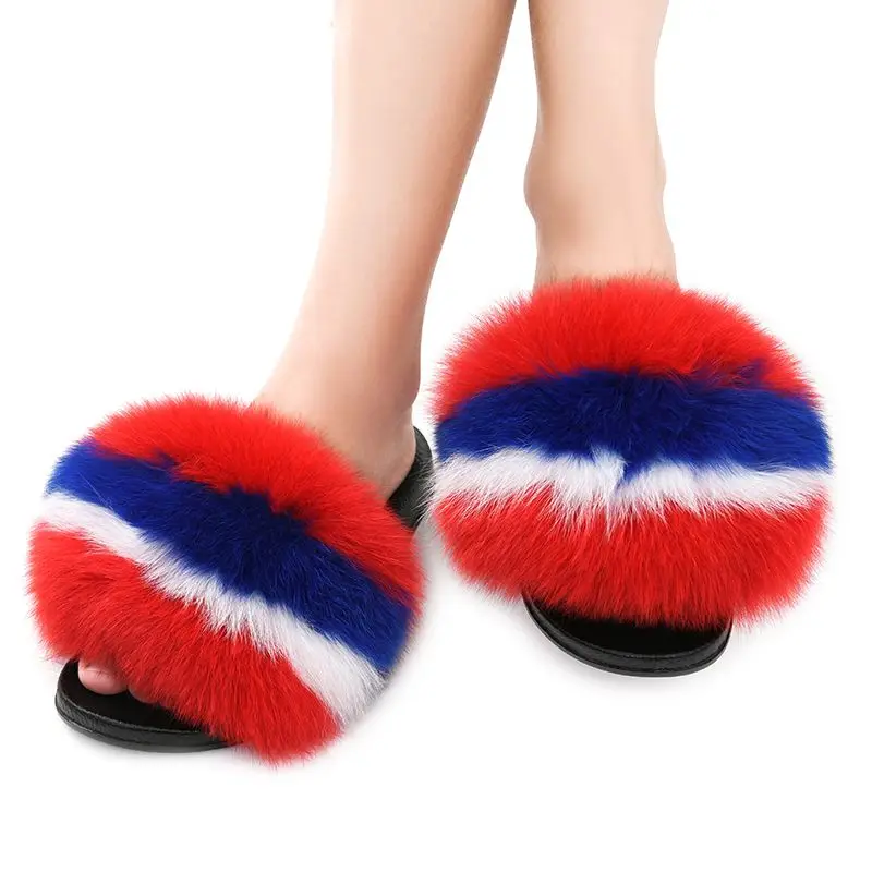 

Women's Mink Fur Fluffy House Slippers Sheep Fur Slides Household Furry Slippers Women Fur Slippers, Customized color