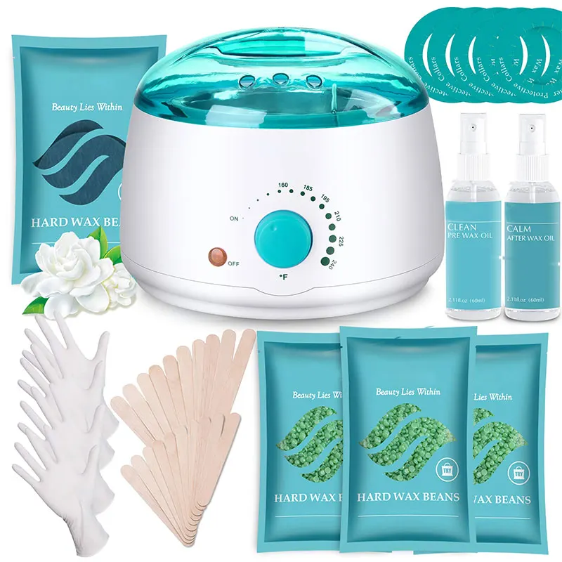 

MIQMI Depilatory 500cc Waxing Kit heater Set Coarse Hair Removal with Moisturizing Aloe Formulas Hard Stripless Wax Beads, White/pink/black