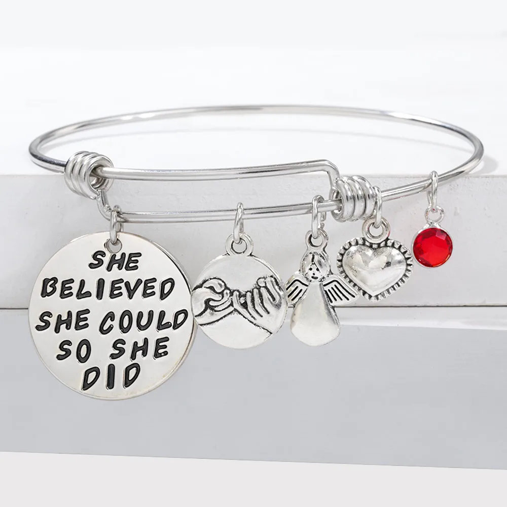 

New She believed she could so she did 12 Months Birthstones Positive Inspirational Birthday Gifts Charm Bracelets, 12 colors