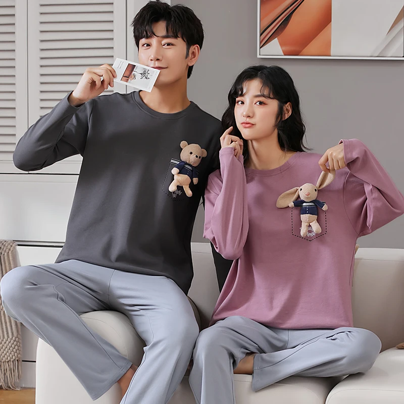 

Little bear series high quality pure cotton couple sleepwear pajamas set 2 pieces homewear loungewear for women