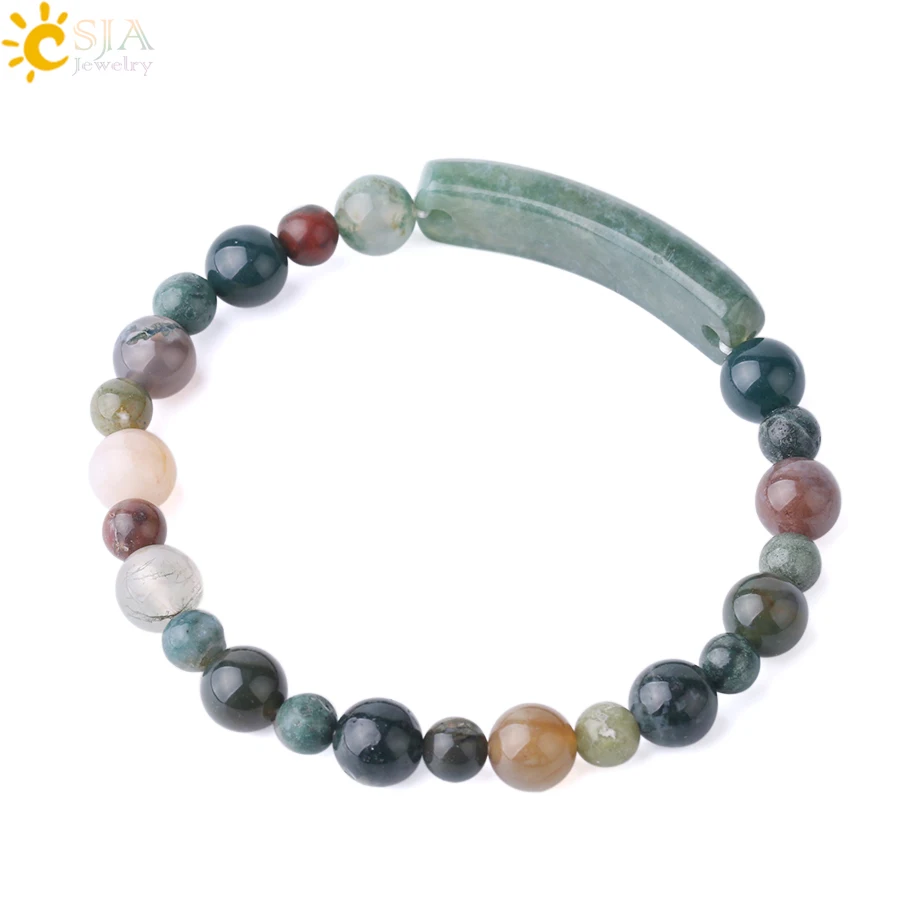 

CSJA 2020 newest 6mm 8mm bracelet charms semi-precious moss agate stone beads elastic bracelets for girl men jewelry F733