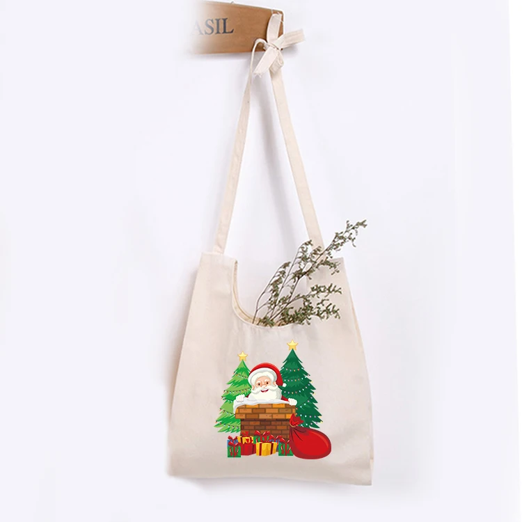 

CG065 New fashion custom personality multicolor printing high-quality canvas blank christmas tote bag