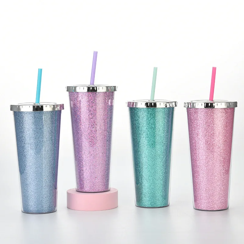 

24oz 700ml Acrylic Tumbler BPA free Glitter fabric shinny Double Wall plastic drinking water tumbler