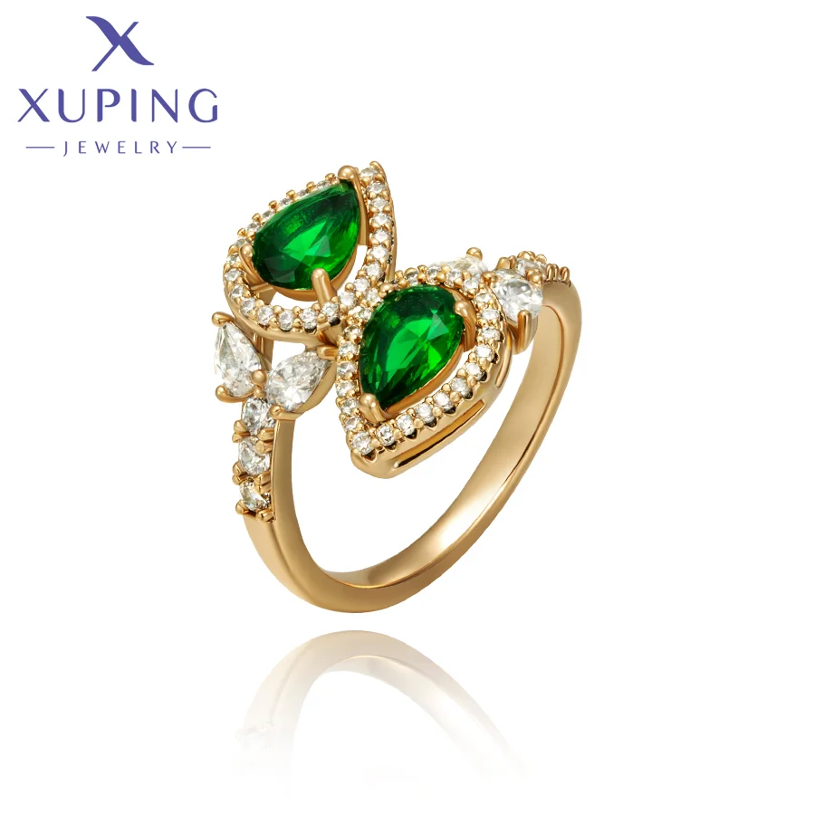 

X000702744 XUPING Jewelry 18K Fashion luxury diamond-encrusted leaf shape open ring for ladies Environmental Copper