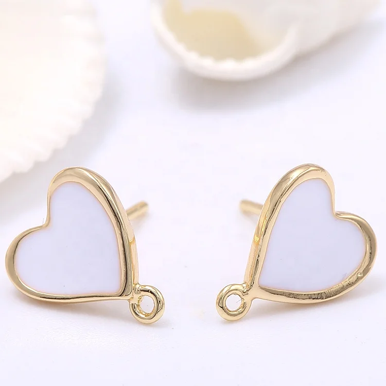 

Factory Wholesale Heart Shape Inlaid Shell 14K Gold Plated Stud Earrings Diy