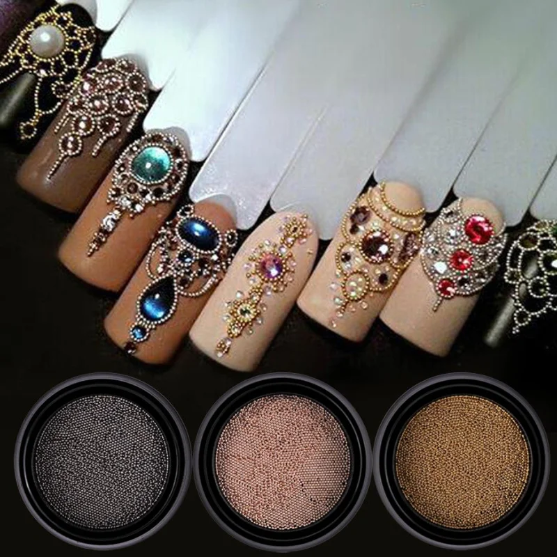 

0.4/0.6mm Mini Small Stainless Steel Beads Nails Art Decorations Gun Grey Rose Gold Caviar DIY Tool Nail Studs Accessories CH026, Gold/silver/gun grey/rose gold