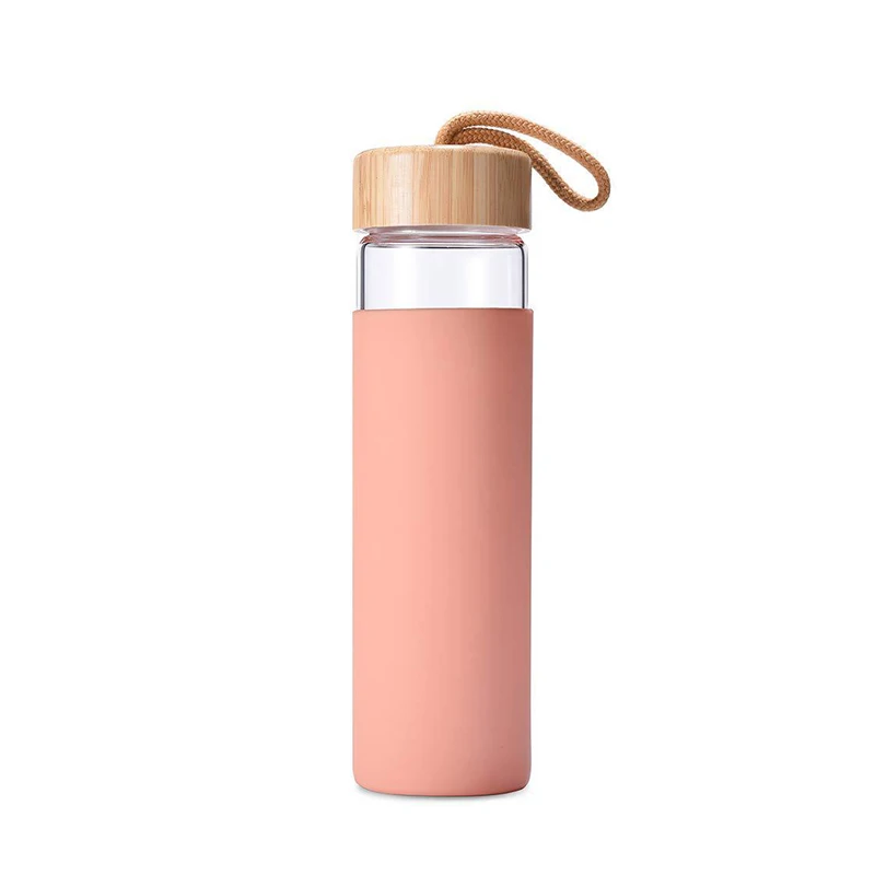 

600ml Eco Life Friendly Drinking Glass Bottle Inside Filter Bamboo Lids Unbreakable Glass Water Bottle With Silicone Sleeve, All