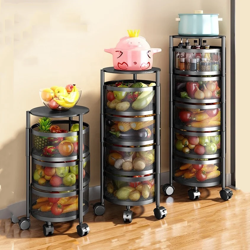 

5 tiers fruit vegetable storage cart rack rotating kitchen rack trolley household storage rack estante giratorio para vegetales, Customized color