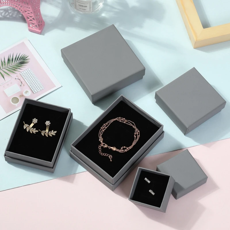 

Elegant Matt Grey Jewelry Boxes Earring Rings Display Box Necklace Storage Box