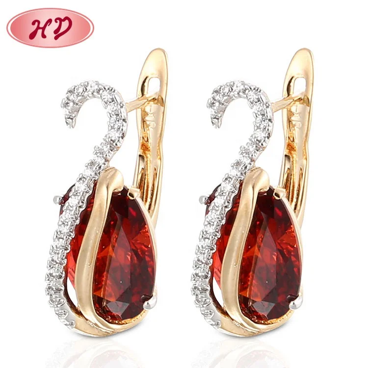 

Saudi Gold Earrings Design Fashion Gold Plated Cubic Zirconia Hoop Wedding Earrings