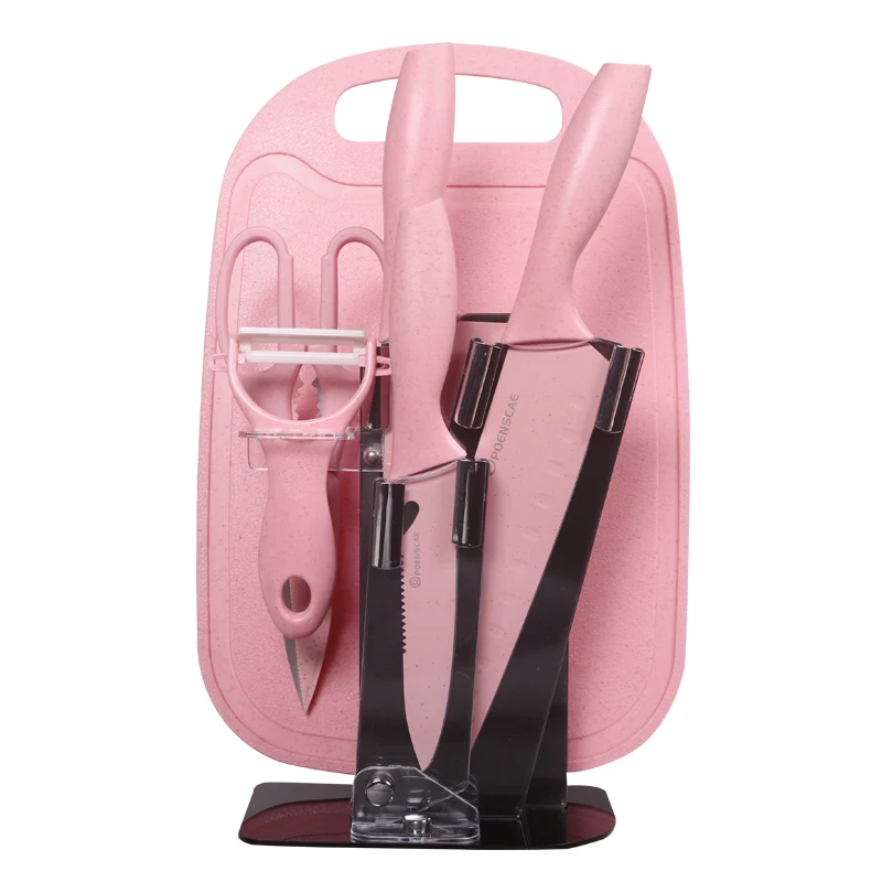 

New design western style stainless steel gift kitchen knife set for Baby Pink