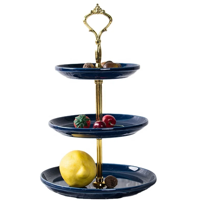 

Novelty Design factory stocked high quality cheap 3 tier ceramic dessert dishes plate porcelain glazed cake stand