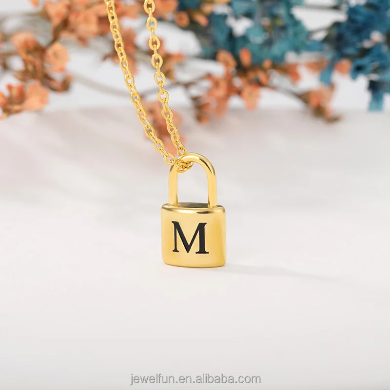 

Charm Statement Necklace Set Jewelry Women 18k Gold Plated Trendy Initial Letter Dainty Lock Stainles Steel Chain Necklace
