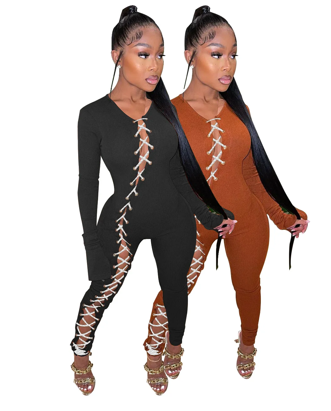 

MT267-8038 Hot sale sexy female club outfit bondage long-sleeved catsuit jumpsuits women 2020