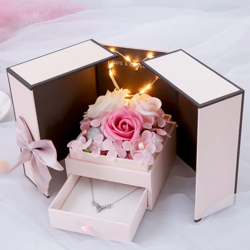 

Christmas Valentine's Day Pink Double-Door Soap Rose Gift Box Eternal Flower Creative Gift Women's Lipstick Gift Box