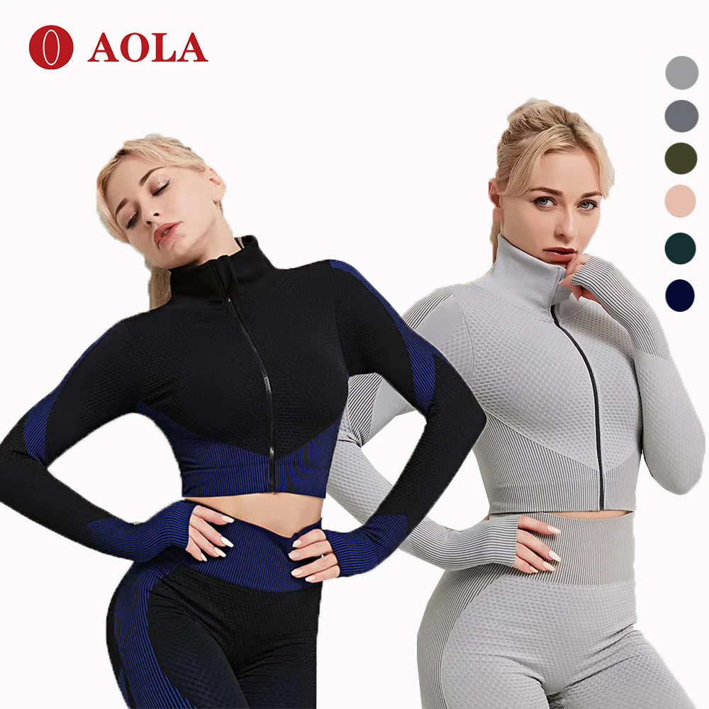 

AOLA Plus Size Activewear Sets Workout Printed Top Printing Coat And Leggings Private Label Women Yoga Pants Set, Picture shows