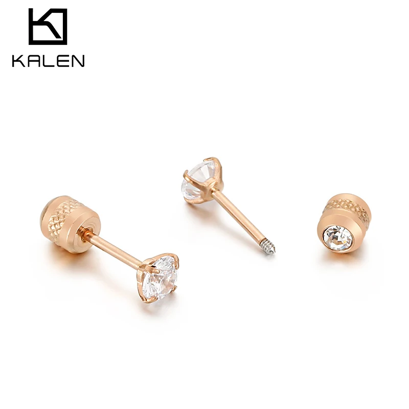 

Fashion Double Head Zircon Earrings Jewelry Stainless Steel Women Zircon Stud Earrings, Silver/gold/rose gold/black