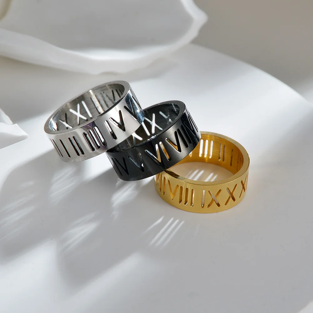 

Luxury Designer Colourful Roman Numerals Fashion Stainless Steel Rings Wholesale Bulk