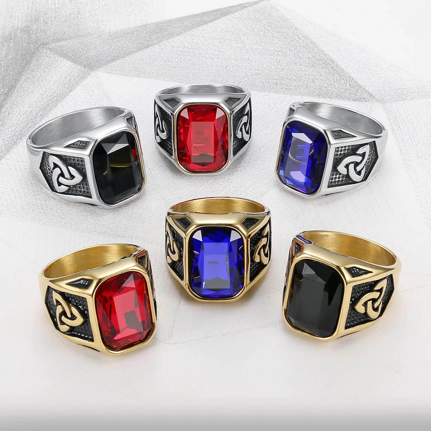 

cool personality men's ruby fashion Viking street photo stainless steel ring trend hip hop accessories