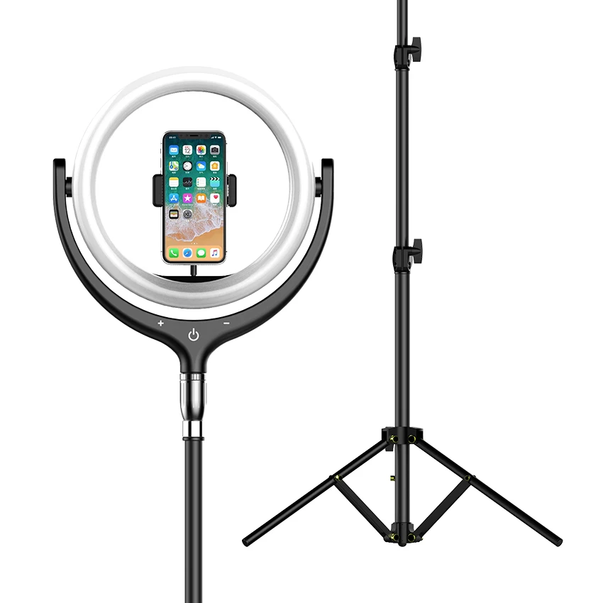 

170cm tripod stand with 12 inch ring light for makeup live streaming, Black / white