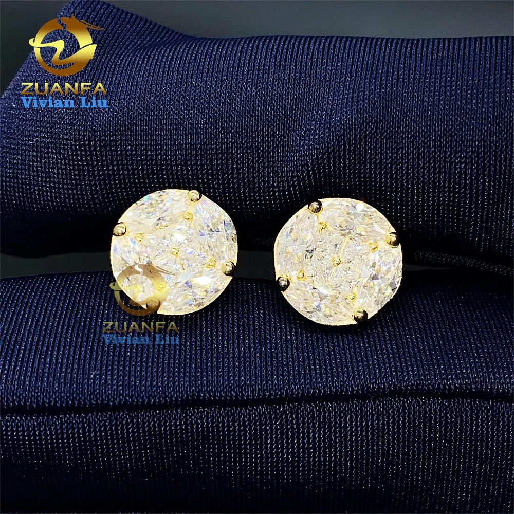 

Pass diamond tester vvs moissanite custom 18k gold plated 925 sterling silver shiny jewelry high quality diamond stud earrings