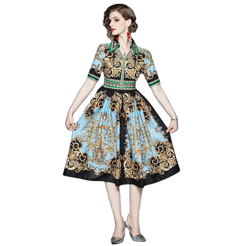 

LDY9020070-2019 summer new women's summer floral dress custom printed Europe and America ethnic dress