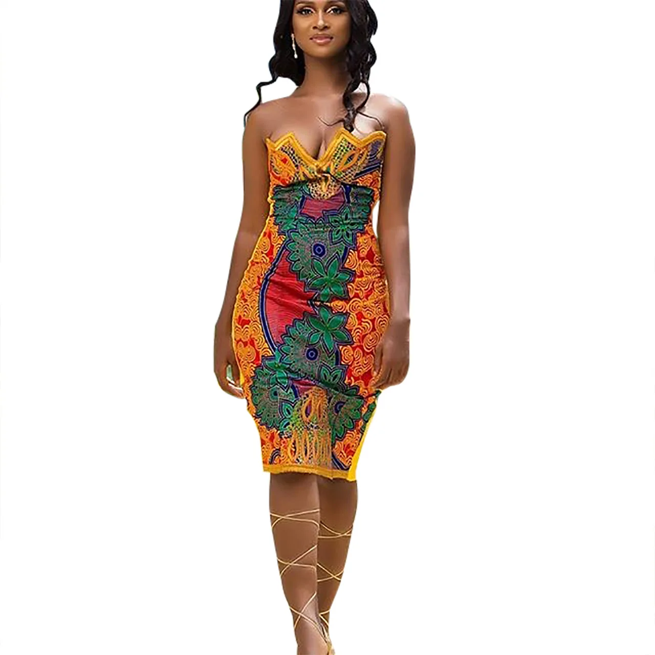 

Zakiyyah NK008 ethnic sexy tube top sleeveless fashion embroidery dress summer holiday dresses women elegant, As picture