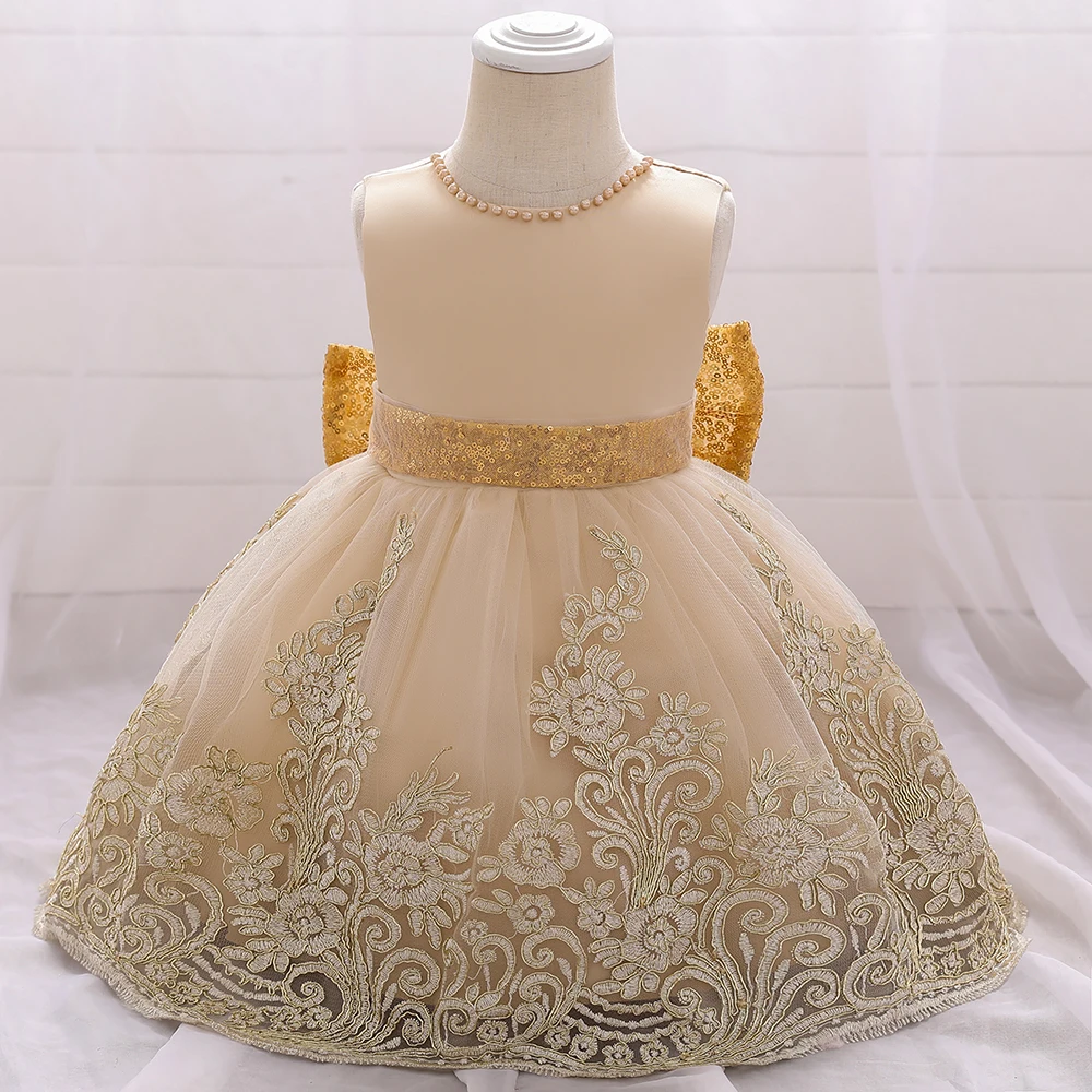 

Meiqiai Boutique Garment Latest Design Dresses Lace Puffy Pretty Party Gown Gold Kids Princess Dresses L1973XZ