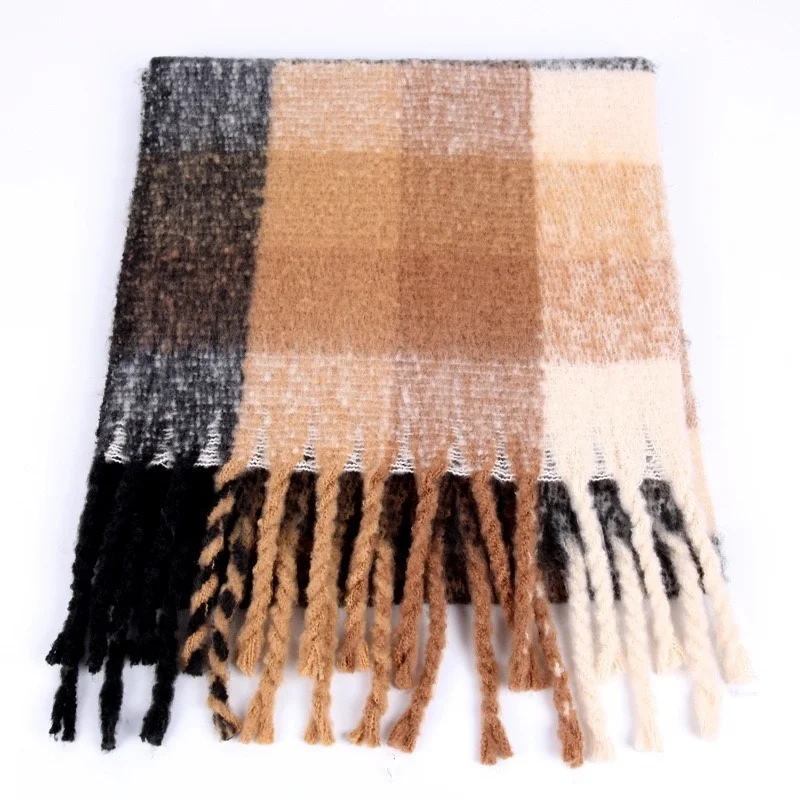 
Factory Direct Supply Tartan Wool Scarf Check Pattern Cashmere Thick Shawls Tassel Scarf 
