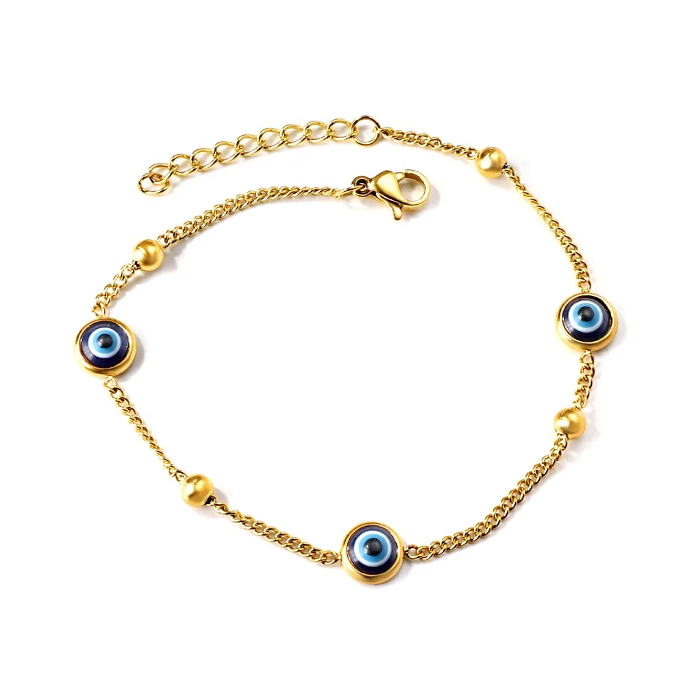 

custom 18k Gold Plated Steel ball Stainless Steel Minimalist Blue eyes best friend friendship men bracelet