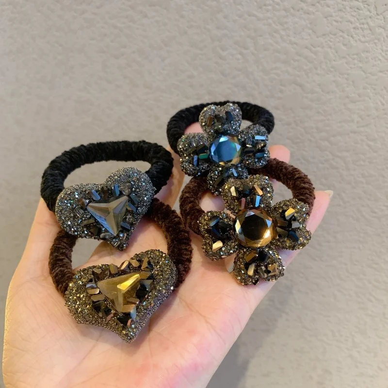 

New Shiny Elegant Crystal Hair Ring Rope Ponytail Holder Girl Elastic Hair Band Rhinestone Flower Princess Hair Accessories, Picture shows