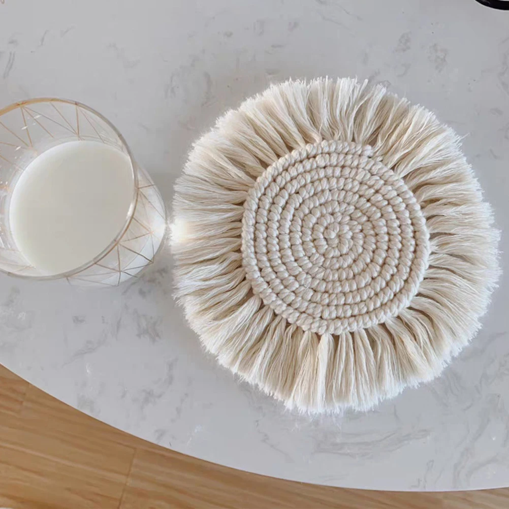 

18*11cm Round Cotton Coasters Linen Mats Insulation Coffee Pad Placemat Non-slip Handmade Macrame Cup Cushion Mat for Table