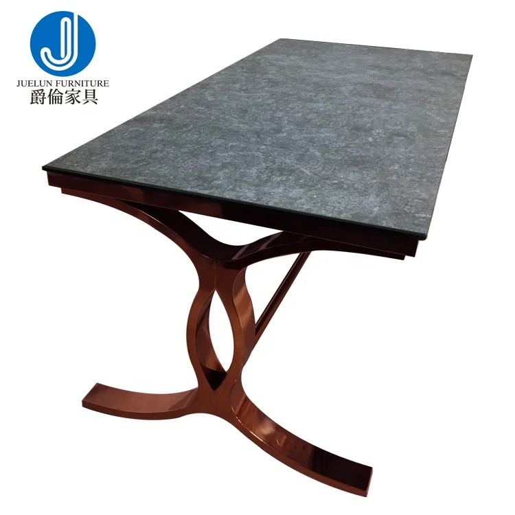 Eco-Friendly rose gold stainless steel ceramic tempered glass top fancy dining table japan table you table