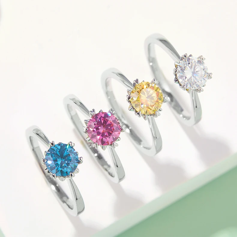 

White and Color Moissanite 925 silver Sterling jewelry 925 Sterling Silver Ring