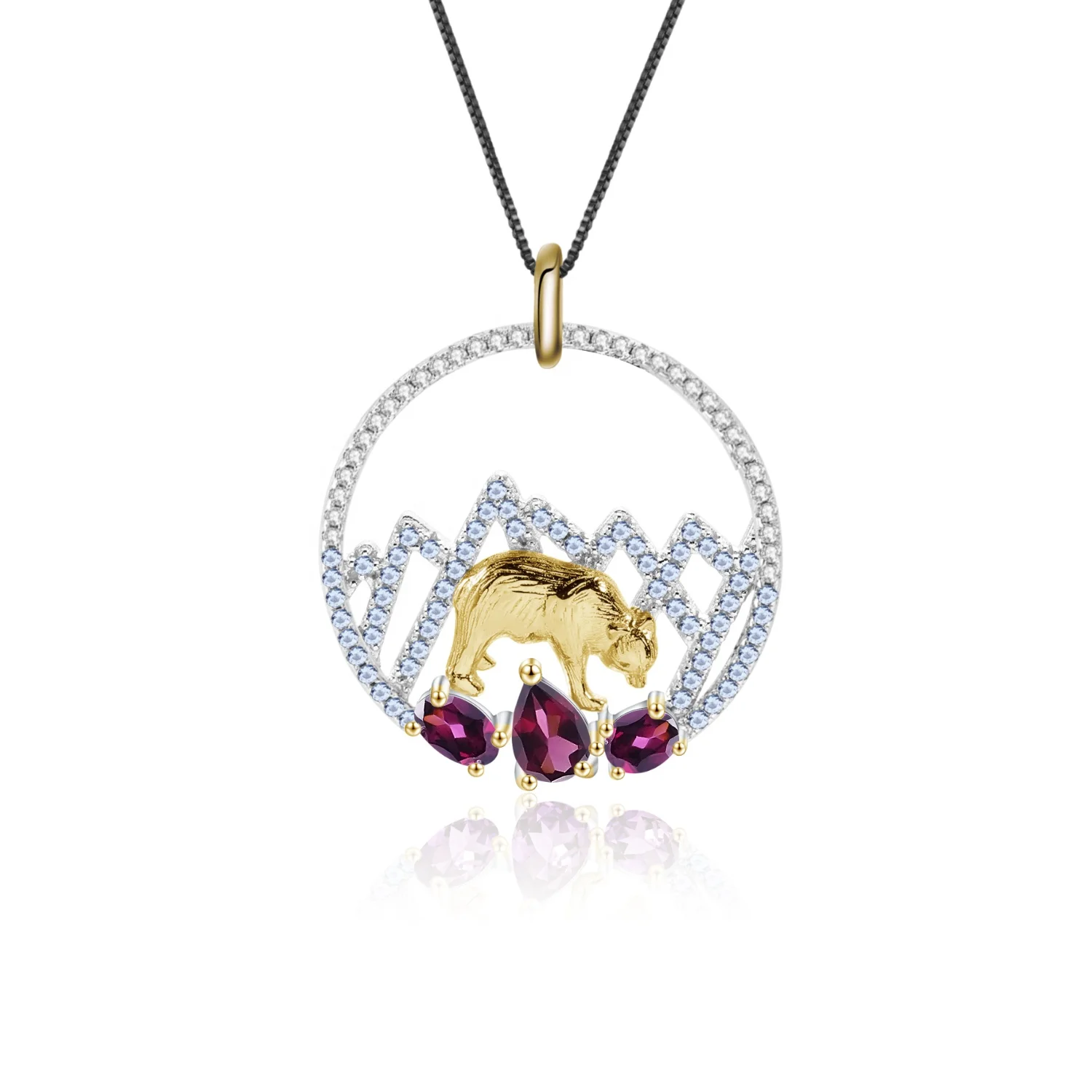 

Abiding Natural Rhodolite Garnet Polar Bear Animal 925 Sterling Silver Handmade Jewelry Pendant Necklace