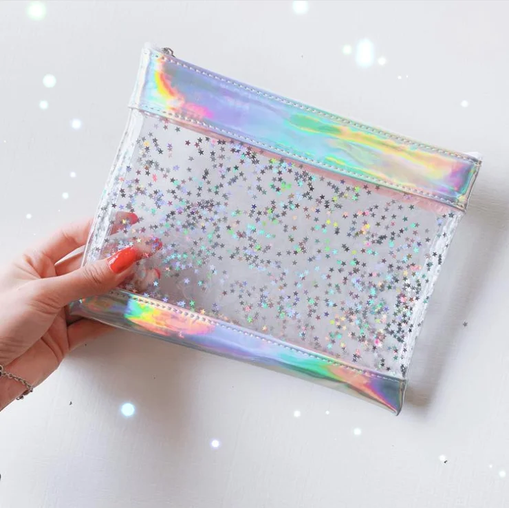 

Hot Selling Clear Transparent Waterproof Glitter PVC Cosmetic Makeup Bag for girls