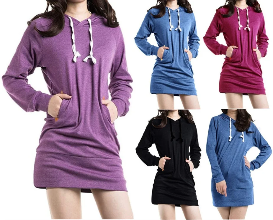 

Women's Casual Long Pocket Solid Hoodie