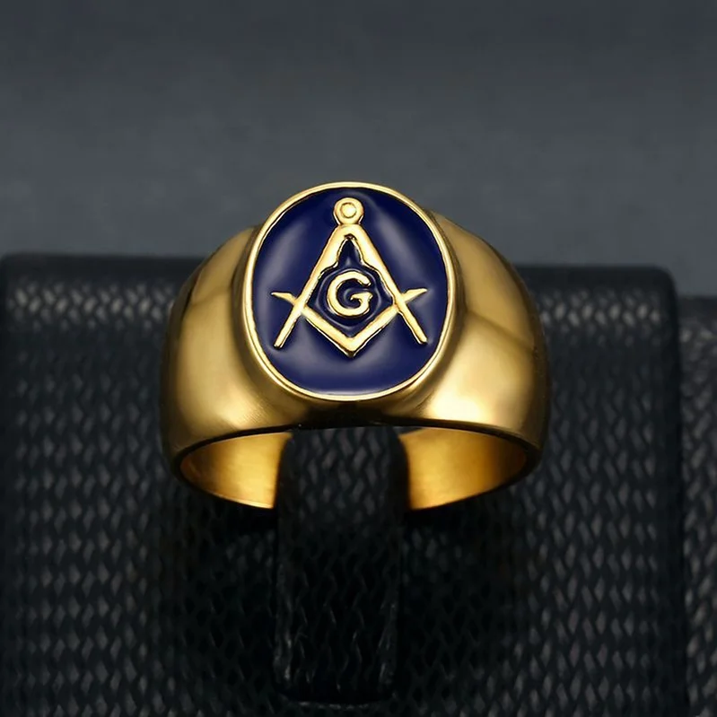 

Custom Logo Hiphop Punk Style Fashion Jewelry Vintage Retro Blue Gold AG Letter Stamp Titanium Stainless Steel Ring for Men