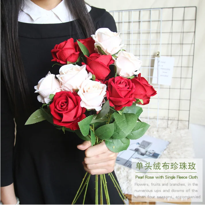 

Cheap hot sell 51cm artificial rose flower in red for decoration