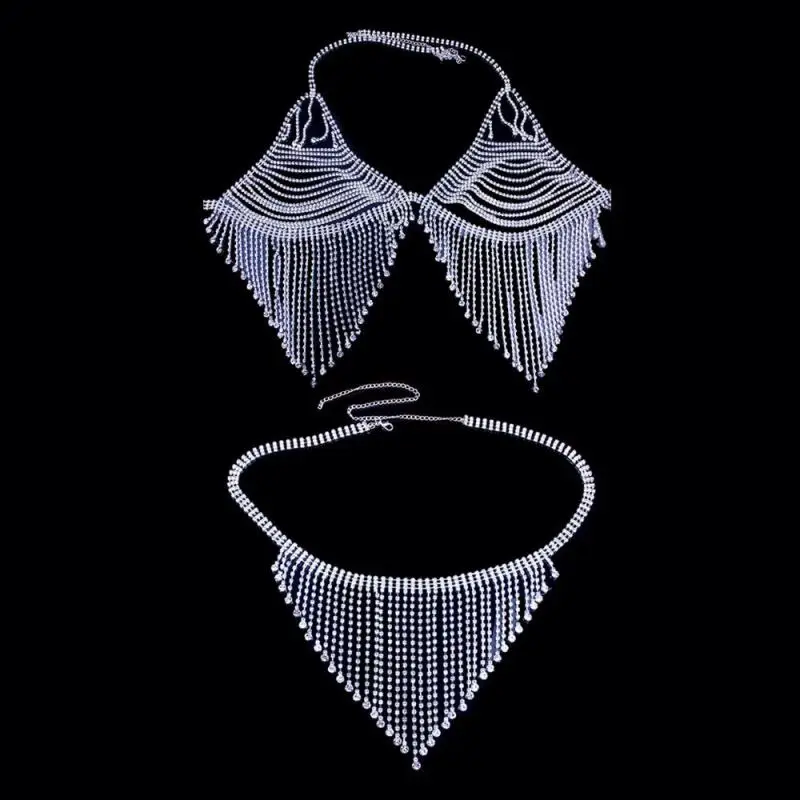 

High quality fashion women sexy piece of bright shiny chain tassel lady body underwear bra underwear