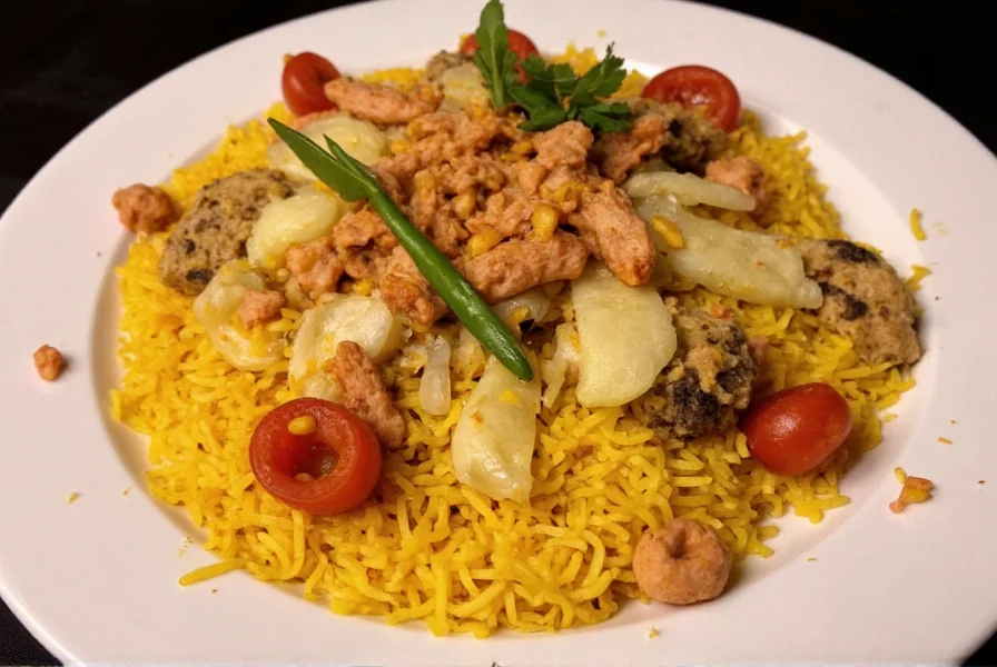 Plated dish from Saffron San Carlos showing beautifully presented Indian cuisine with vibrant colors and traditional presentation