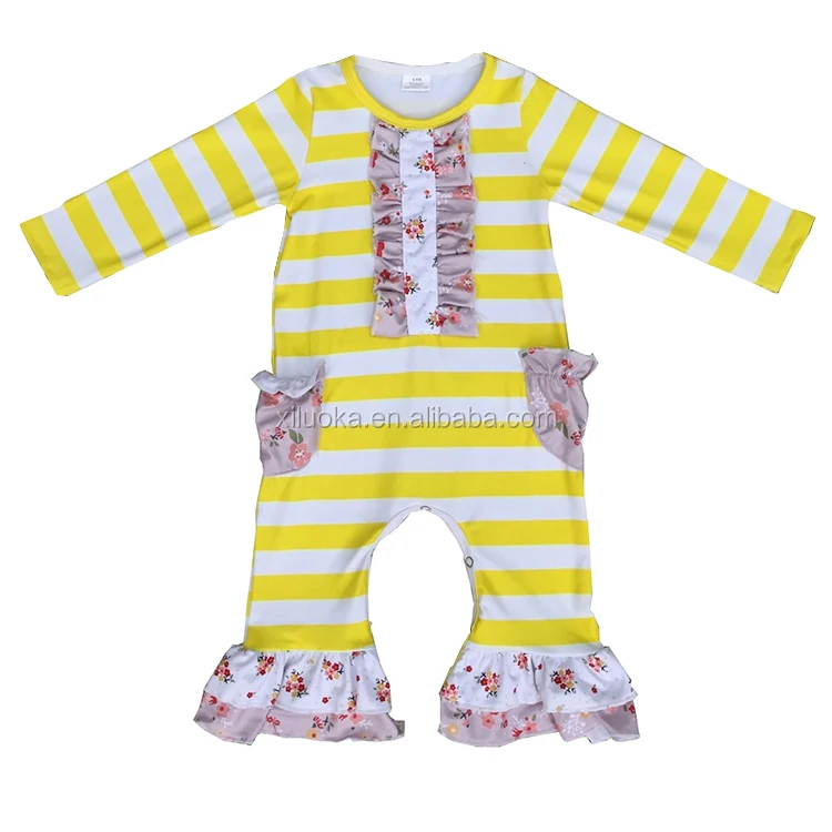 

Factory Wholesale Long Sleeve Infant Clothes Striped Baby Girls Fall Romper With Pocket, Picture